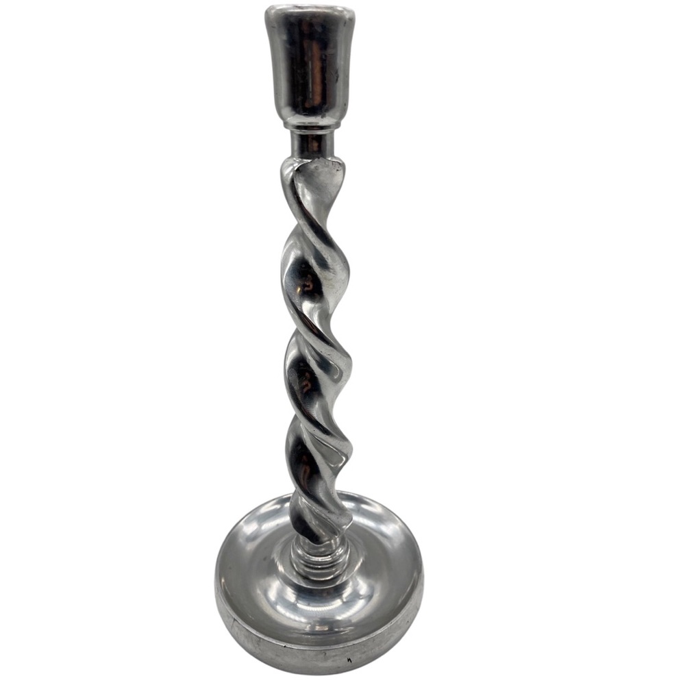 Arthur Court Barley Twist Candlestick Holder 12” Tall Pewter Aluminum 1987